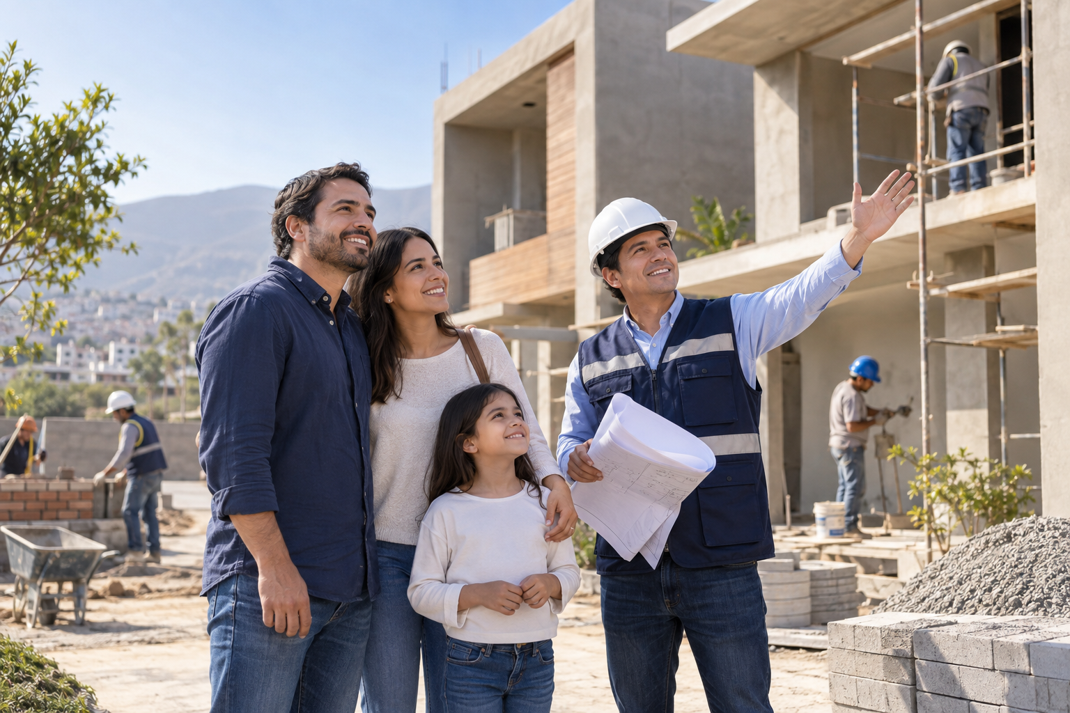 Familia conociendo la construcción de su casa